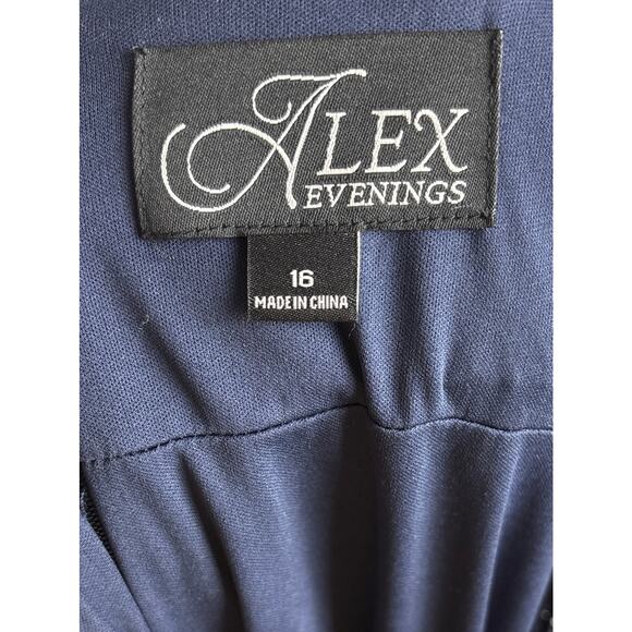 H1 Alex Evenings Navy Silver Gown Womens 16 Sequin Metallic - Picture 9 of 10
